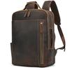 Retro Backpack Double Zipper Main Bag Leather Backpack Large Capacity Mad Horse Leather Outdoor Travel Bag Leisure Computer Bag