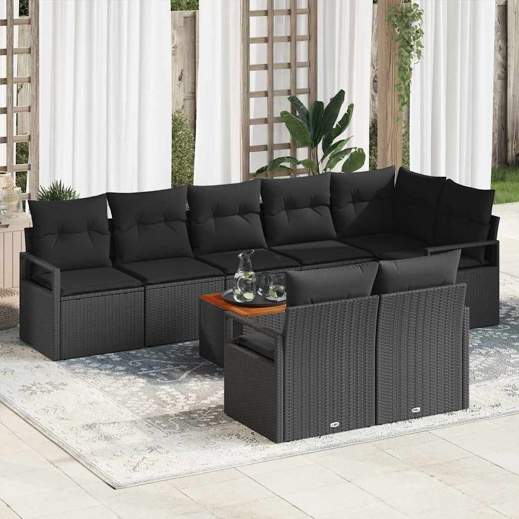 9 Piece Black Garden Sofa Set with Cushions