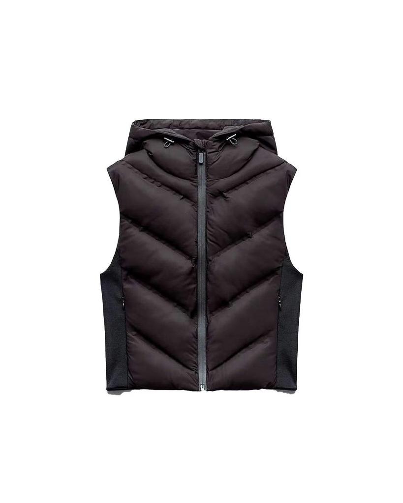 2023 Autumn/Winter Women's Street Fashion Press-glued Color-block Hooded Cotton Vest