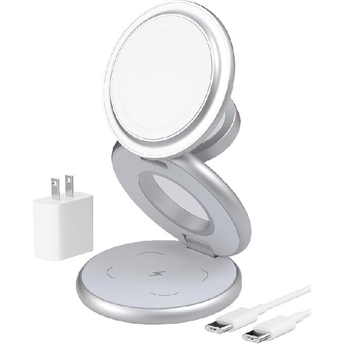 X63 3 in 1 Charging Station for Apple, Aluminum Alloy Foldable Magnetic Wireless Charger, Travel Charger for iPhone 16/15/14/13/12 Series, Apple