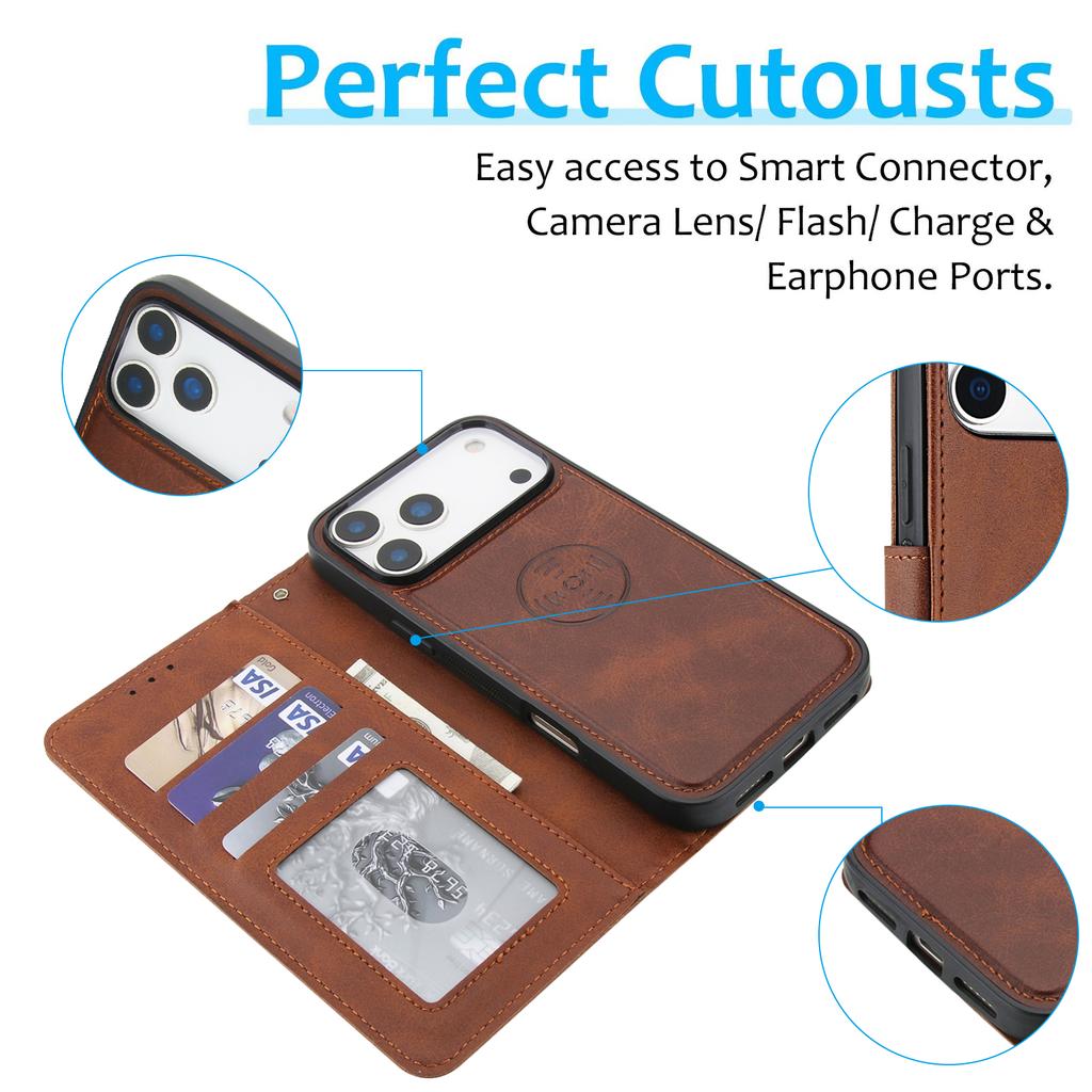 2 in1 Detachable Cards Solt Wallet Leather Flip Case For iPhone 17 Pro Max 16 Plus 15 Plus 14 13 12 11 kickstand Magnetic Cover