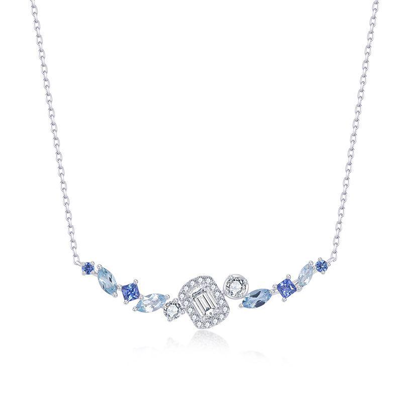 Elegant Blue-Toned Micro-Paved Necklace with Smile Design 925 Silver