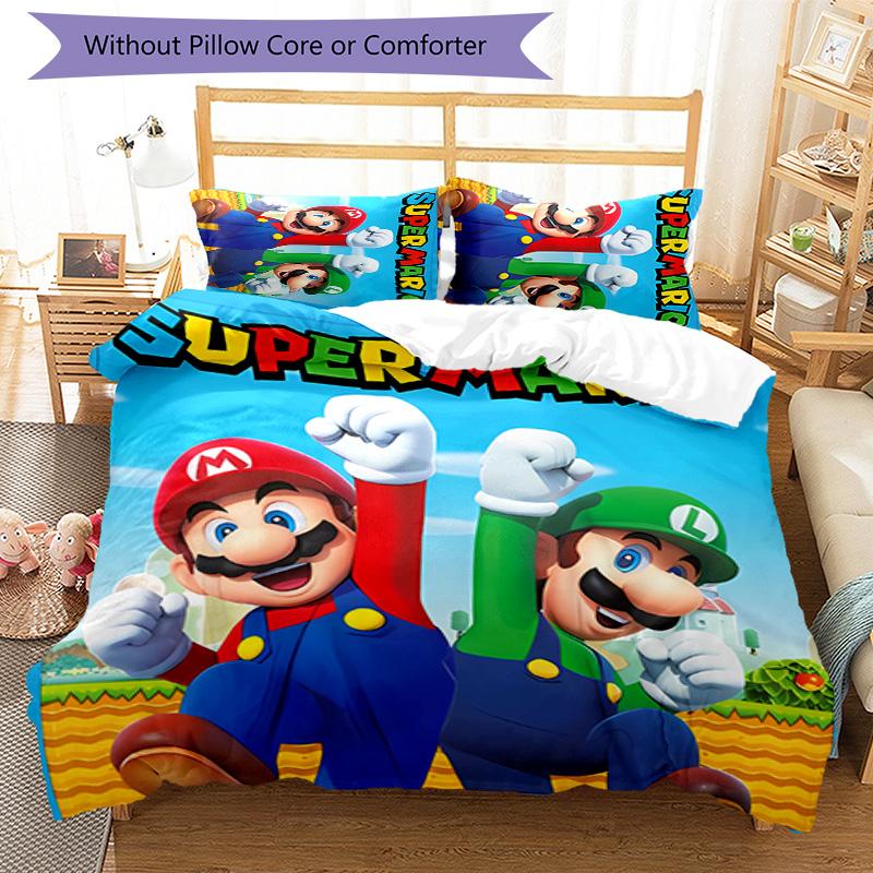 3pcs Super Mario pattern bedding set duvet cover set includes duvet cover &pillowcases, perfect all season bedroom decoration & gift