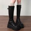 Retro French black platform boots, new autumn small new products, thin and heightened knight boots