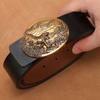 Men's Retro Genuine Cowhide Leather Belt with Smooth Buckle - Extended Large Size for Trendy and Plus-Size Fashion