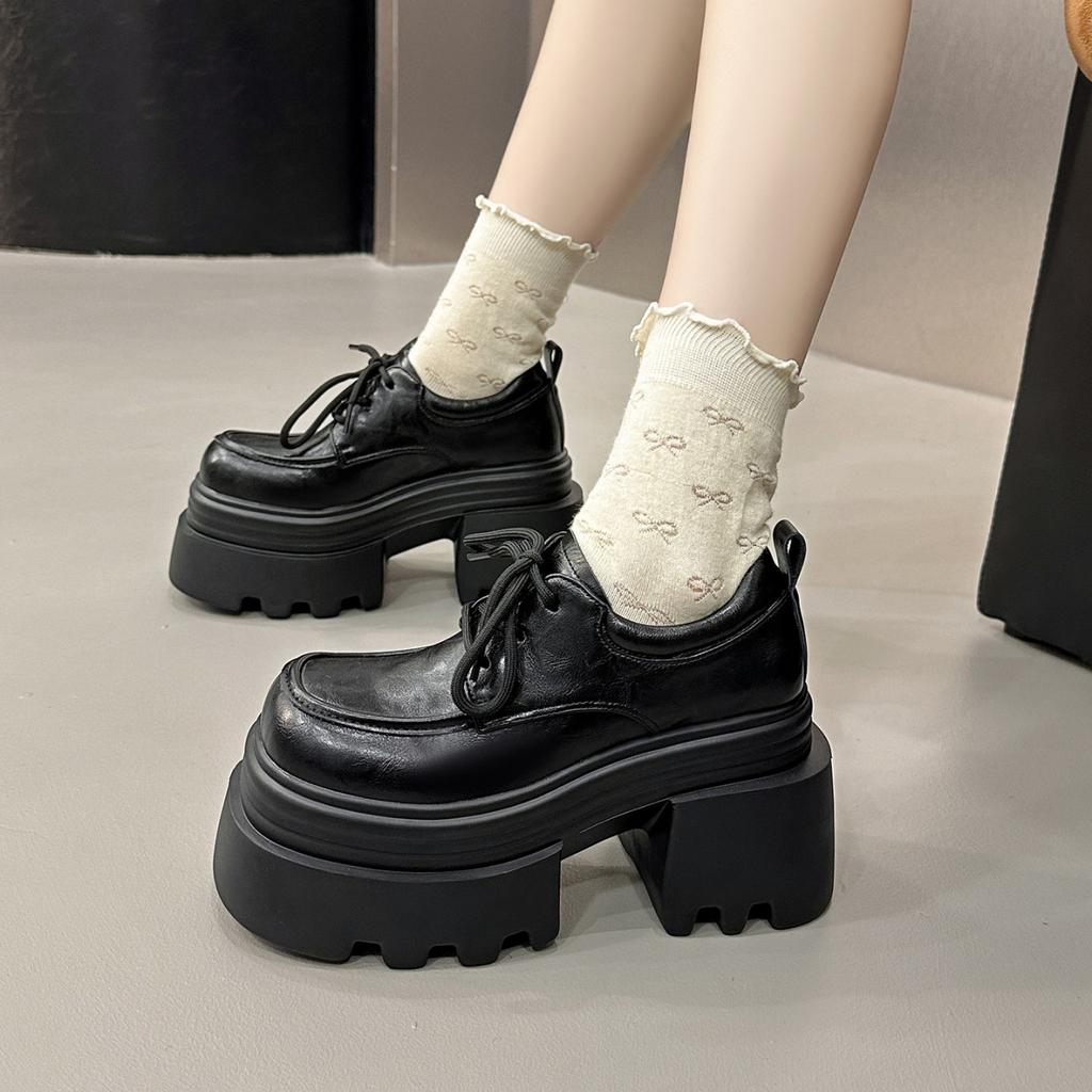 10Cm height increase women's platform British small leather shoes women's 2025 autumn new versatile and thin loafers lace-up single shoes