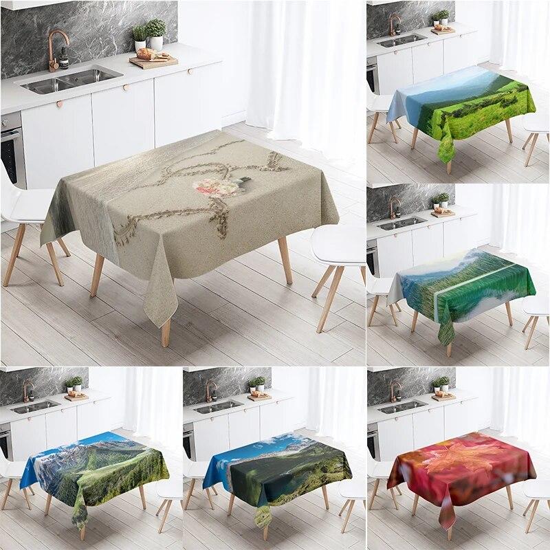 Landscape Printing Tablecloth Camping  Stain Resistant Waterproof Restaurant Table Decoration Kitchen Home
