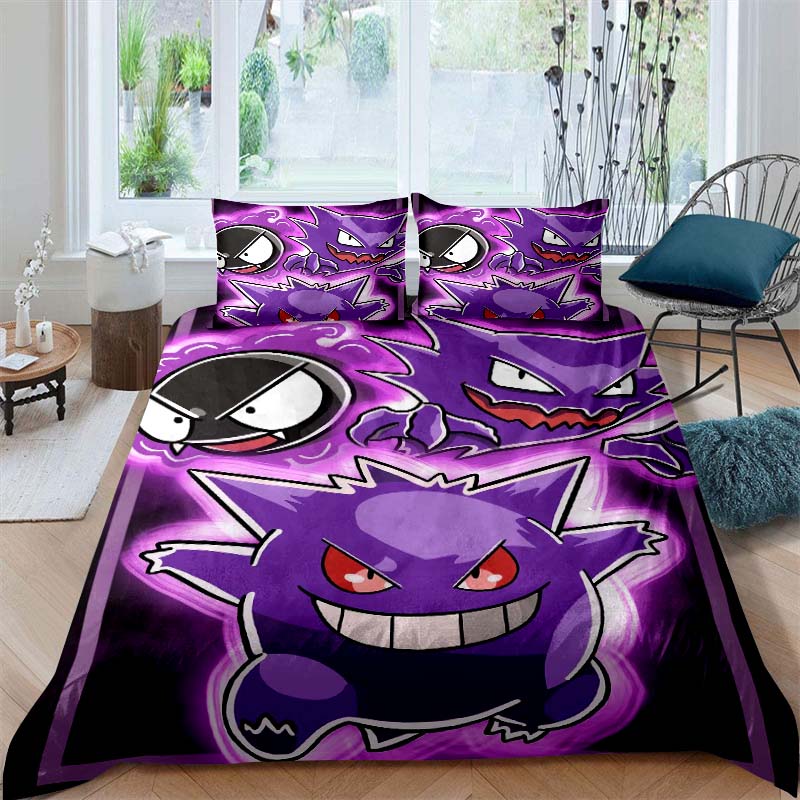 CustomizableAnime Gengar Printed Bedding Set 3 Piece Soft Microfiber Duvet Cover Set Teens Game Room Decor No Sheet No Filling