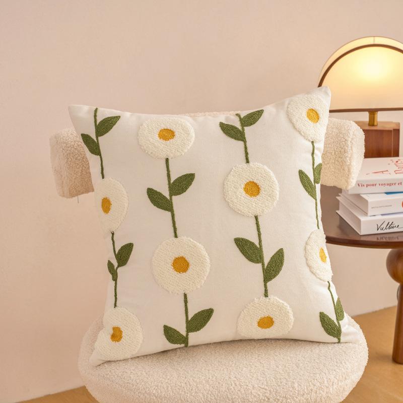 Bestickte Baumwollblumen-Kissenhülle Für Zuhause Sofa Bett Dekorative Kissenhülle Wohnzimmer