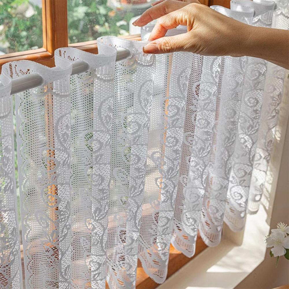 Floral Embroidery Short Window Curtain Through-shaft Type Partition Short Valance Coffee Shop
