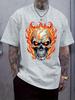 Flame Skull Graphic T-shirt - Casual Crew Neck Short Sleeve Tee with Fiery Skull Print
