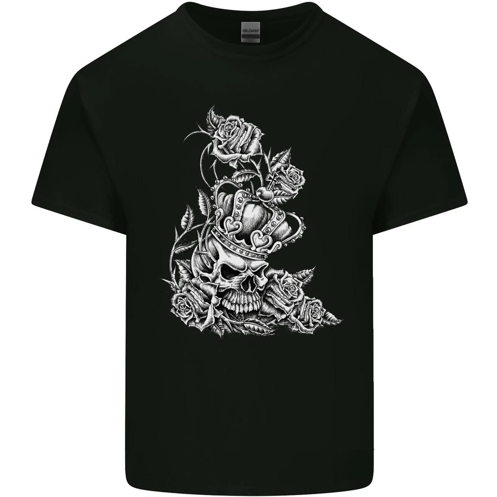 Skull Crown Biker Skull Gothic Heavy Metal Kids T-Shirt Childrens XL