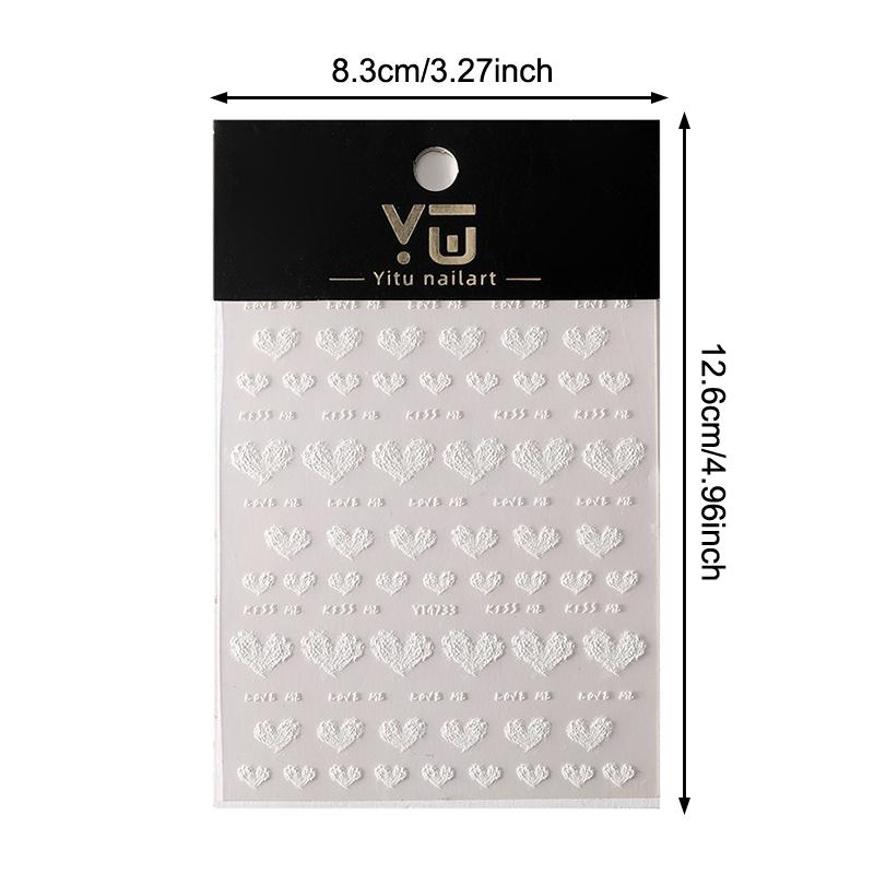 1 Blatt Weiße Herz Nagelsticker Relief Herz Design Selbstklebende Nagelkunst Dekoration DIY Slider Nagel