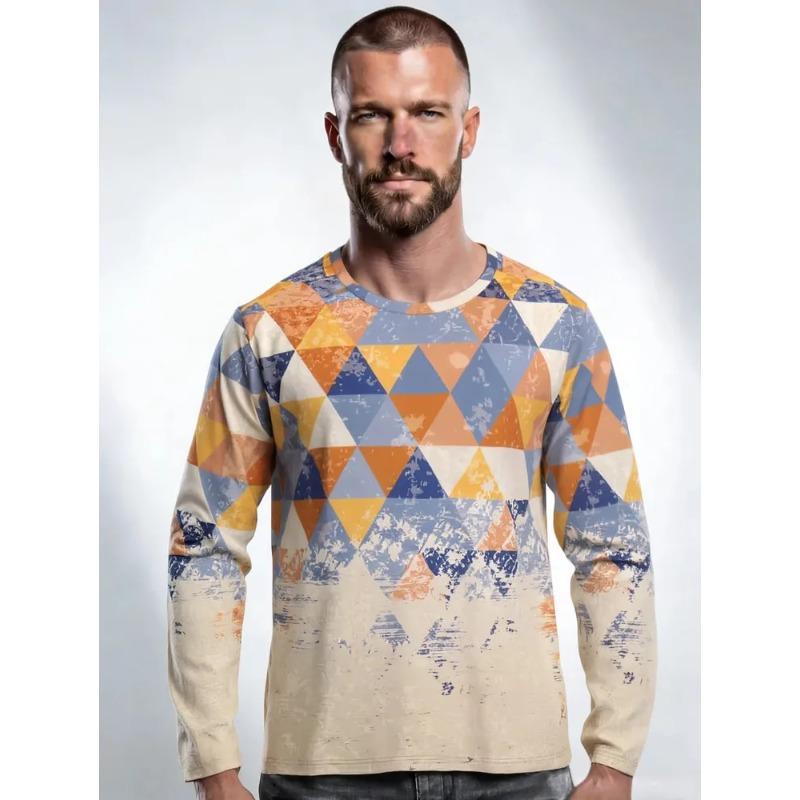 Summer Men s 3D Printed Crew Neck Long Sleeve T-Shirt Fashion Versatile Breathable Trend Casual S
