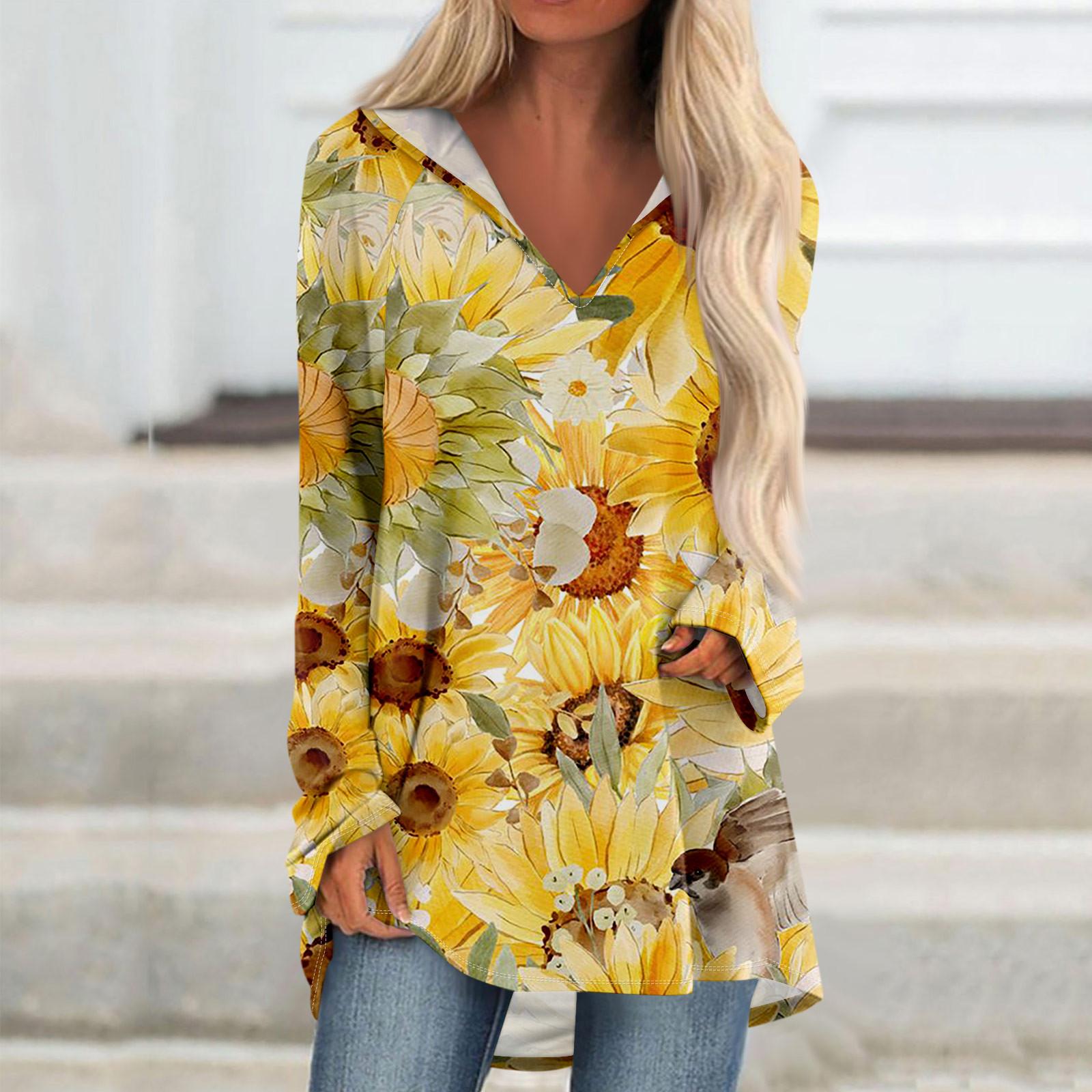 Женские свободные топы с V-образным вырезом и капюшоном с длинными рукавами — фото 7