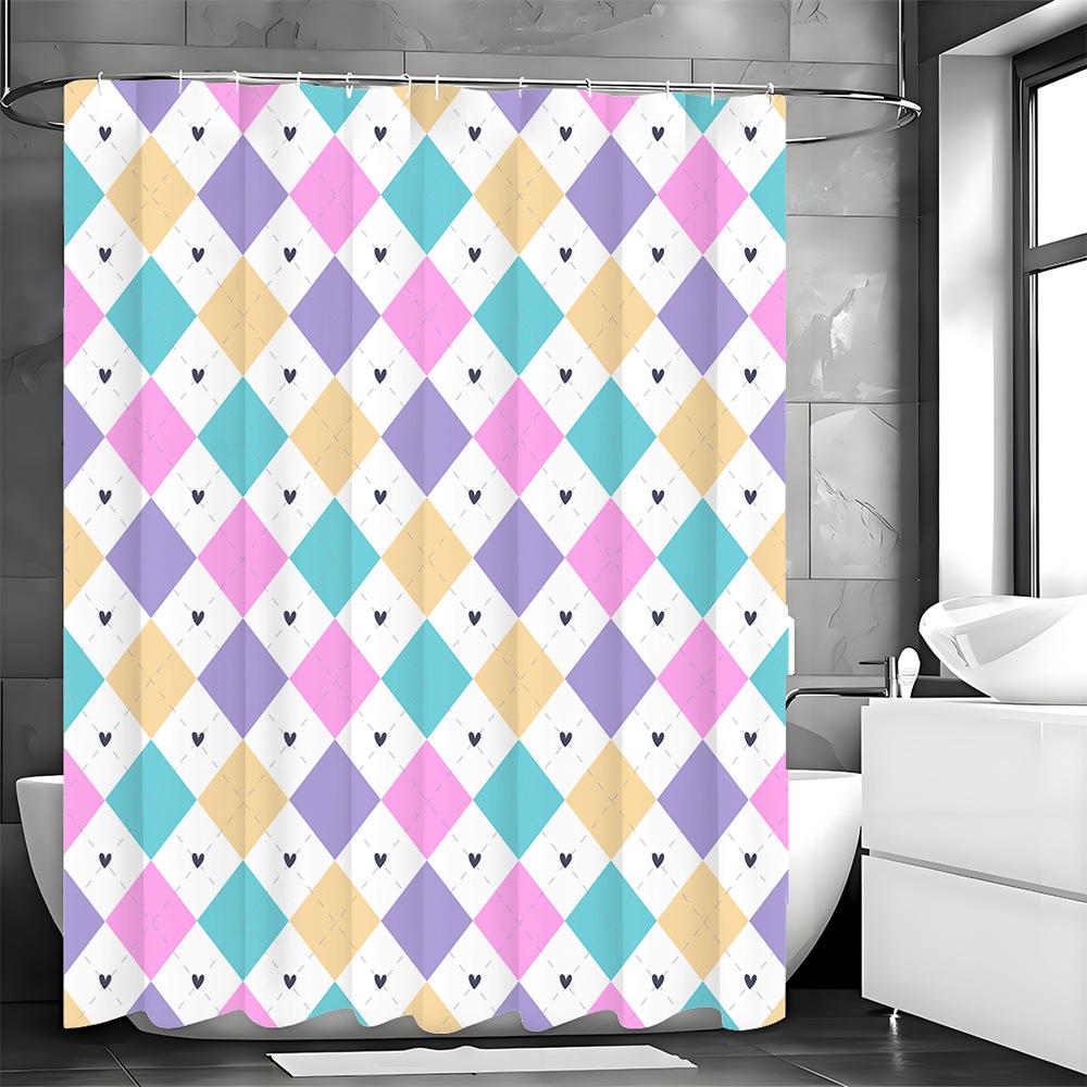 Jessica Chen Colorful Diamond-Shaped Pattern Shower Curtain Washable Dirt-Resistant Shower Head Waterproof Polyester Bath Curtain