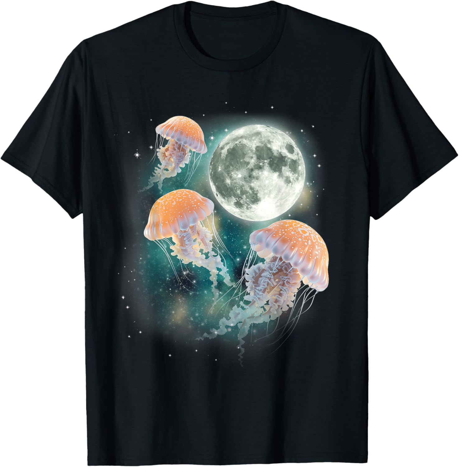

Jellyfish Moon Space Celestial Ocean Life Graphic Tee Soft Breathable Short Sleeve T-Shirt 4XL
