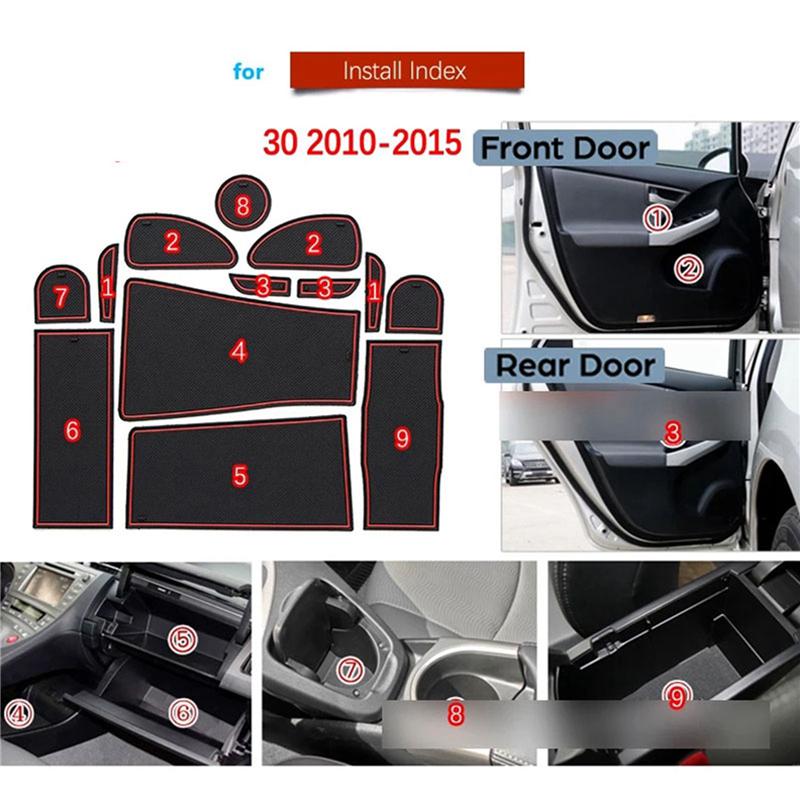 

Anti-Slip Rubber Gate Slot Cup Mat For Toyota Prius 30 XW30 ZVW30 2010-2015 Door Groove Mat Accessories Stickers-A02G Black Red