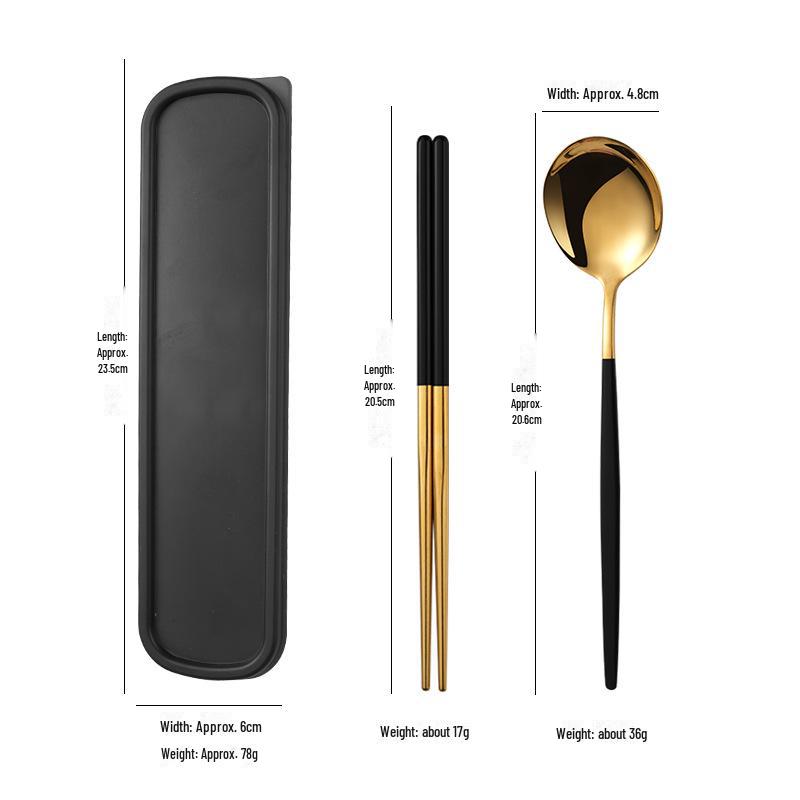 Stainless Steel Portable Tableware Set: Chopsticks, Spoon, Fork - Customizable Student/Outdoor Gift with Logo.