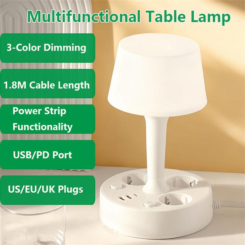 Lámpara de noche multifuncional para el hogar, enchufable, con puerto USB, puerto PD, enchufe y toma de corriente UE/EE. UU./Reino Unido