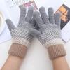 1 Pair Thickened Warm Full Fingers Touch Screen Ribbed Cuffs Women Gloves Winter Striped Splicing Double Layer Fleece Lining Knitting Gloves for Cold