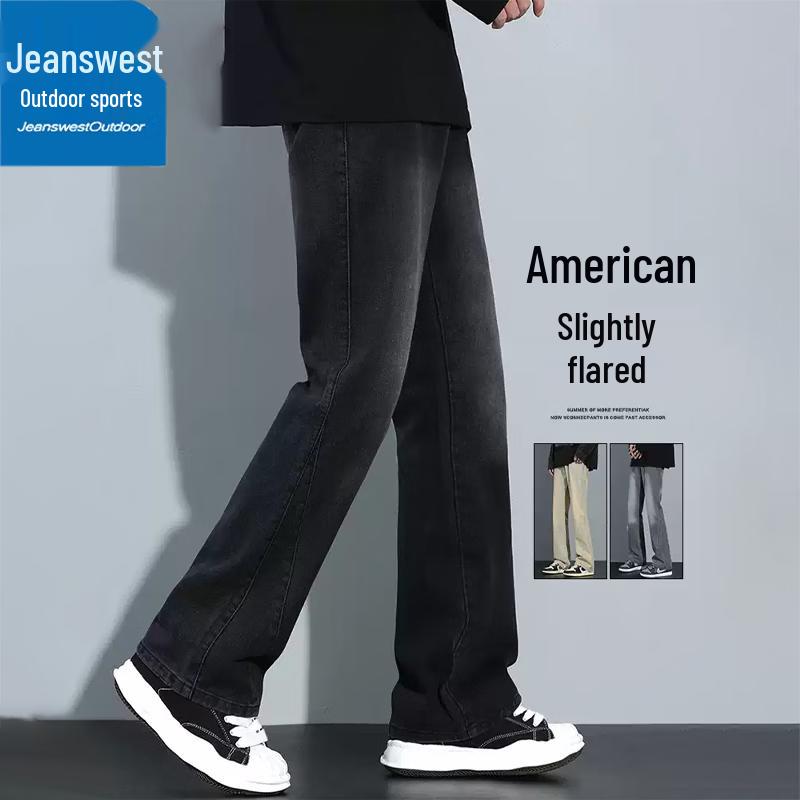 Zhenweis Men's High Street Elastic Waist Straight-Leg Bootcut Jeans