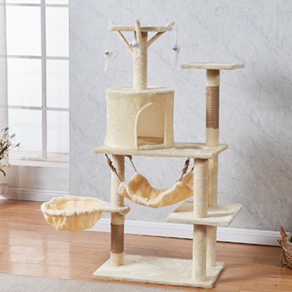 All-Season Cat Tree Tower with Hammock - Integrated Climbing Frame, Nest, and Shelf