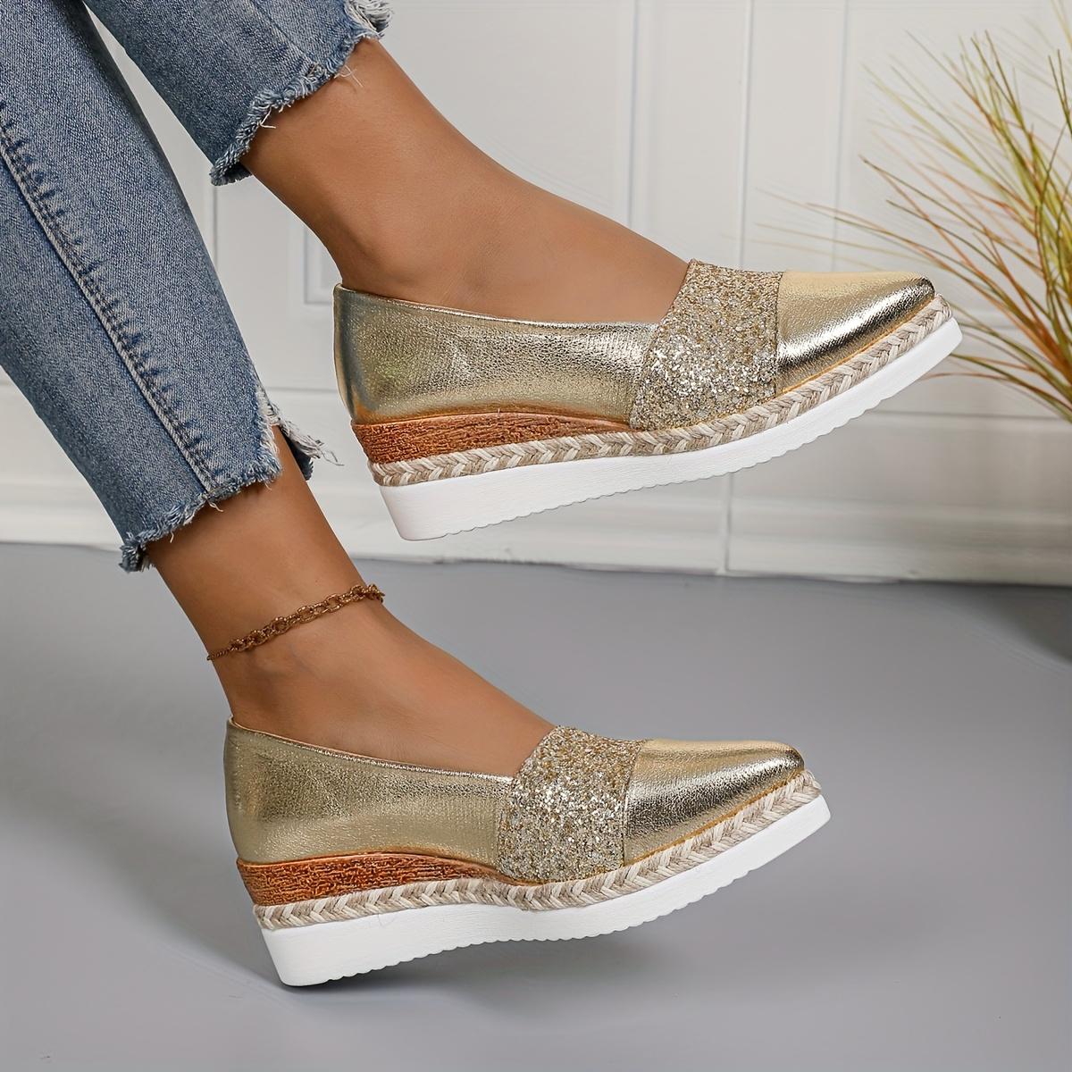 

Мода 2025 Новые женские кроссовки Острый носок Удобная обувь Женские туфли на высоком каблуке Обувь с мелким вырезом Сабо Клинья Платформа Женские кроссовки 36 золотой