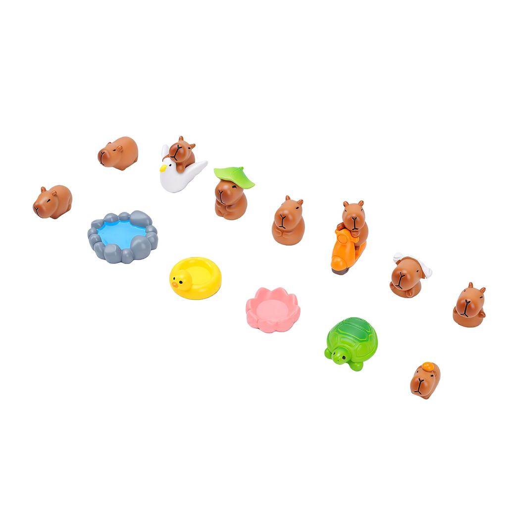 13pcs Mini Figures Cute Capybara Water Pool Turtle Shape Water Proof Resin Miniature Figurines for Doll House Tabletop