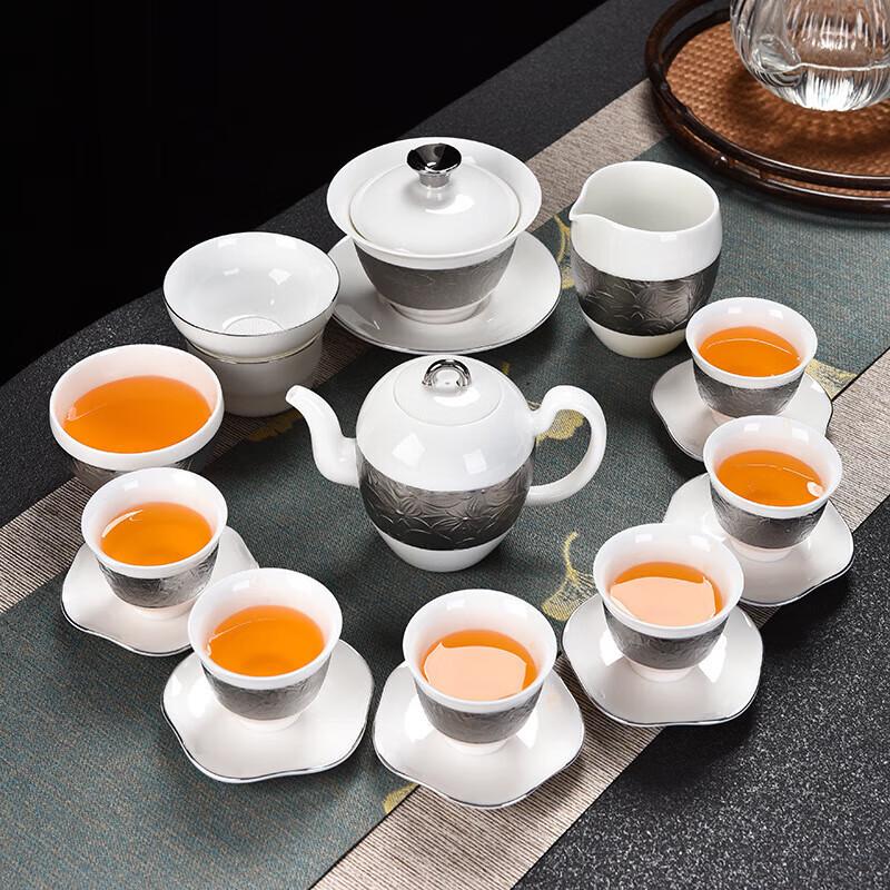 Chaxun Dehua White Porcelain Embossed Tea Set