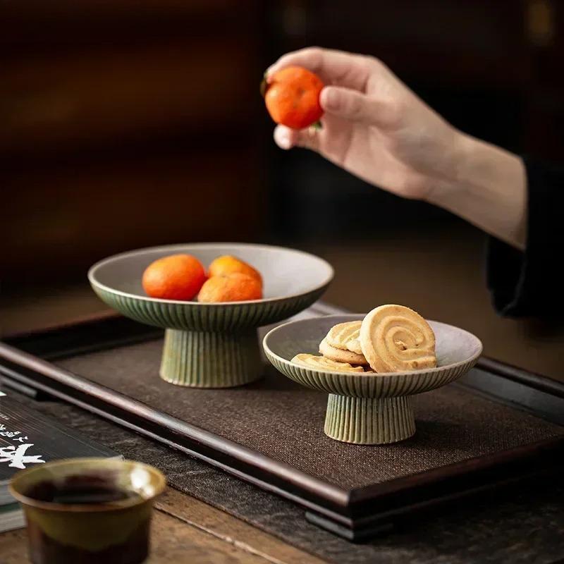 Haushalt Vintage Obstteller Keramik Snackschale Japanische Hoher Fuß Nussteller Speiseteller Wohnzimmer Süßigkeitsschale Küchenzubehör