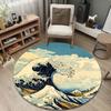 Eclectic Round Great Wave Blue Floor Rug, Non-Slip Floor Mat for Hallway