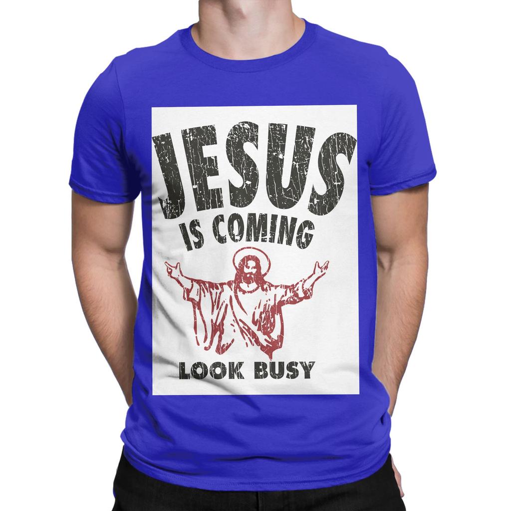 Jesus Is Coming Look Busy 1992 Funny 100 Cotton TShirt Jesus Tees Tops For Unisex