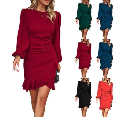Women's Casual Fashion R-neck Long Sleeved Retro Christmas Print Retro Dress