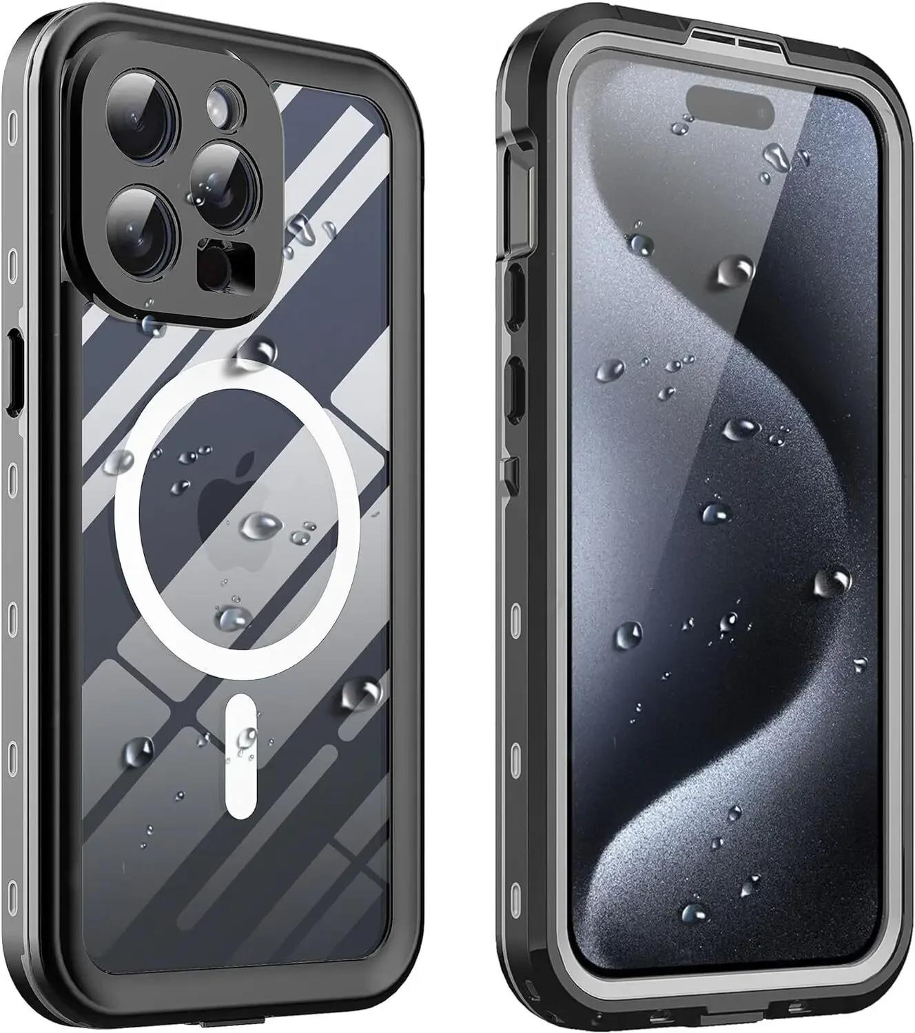 

Водонепроницаемый чехол IP68 для iPhone 16 15 14 Plus 13 Pro Max, противоударный, защита от песка, защитный экран For iPhone 16 Pro чёрный