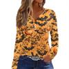 Women's T Shirt Tee HAlloween Print Button Long Sleeve Daily Weekend Fashion Basic V- Neck Regular Top