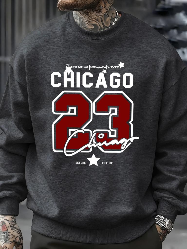 Trendy Hip Hop Streetwear Chicago Number 23 Jersey Prints Male Sweatshirt Crewneck Autumn Clothes Casual Pullover