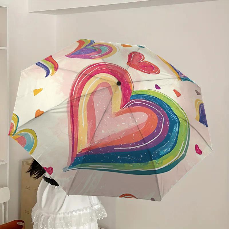 1pc Rainbow Hearts Decor Automatic Open/Close Umbrella, Formal Events - Ideal Gift for Family or Friends, Outdoor Accessory yy251211220