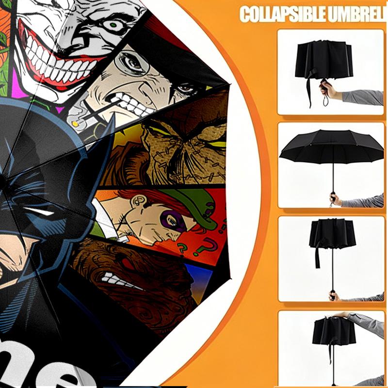 Custom Name Personalized Batman Print Umbrella, Auto Open Close, 8‑Rib Sturdy Frame, Commute Camping Hiking Use, Birthday Gift