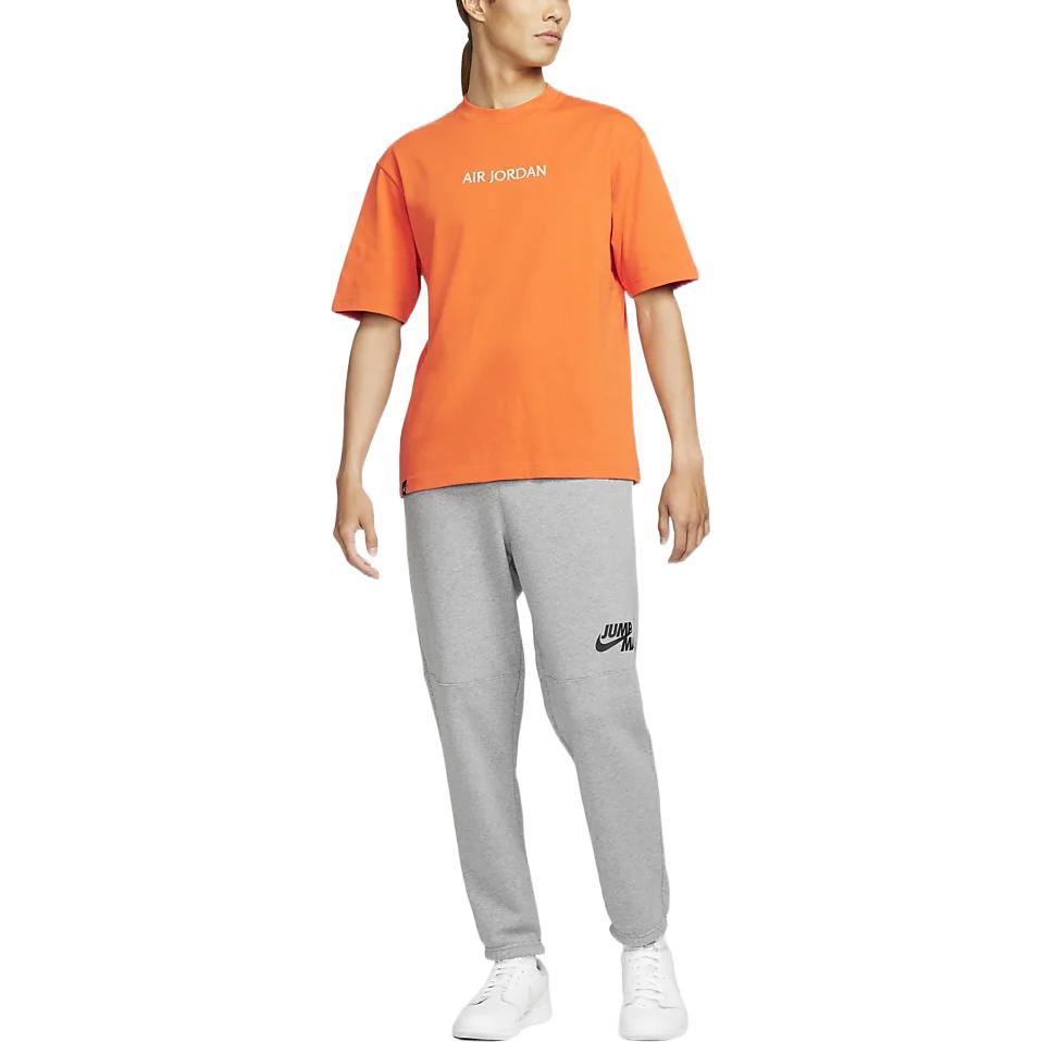 Air Jordan Solid Color Letter Logo Crew Neck Short Sleeve T-Shirt Men Tops Orange DO6100-847