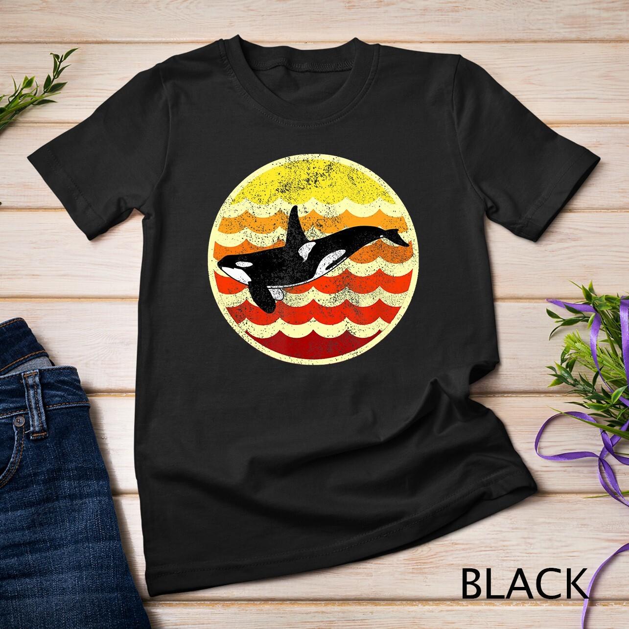 Orca T-Shirt Mens Womens Tees Top Ocean Retro Killer Whale Vintage Gift Unisex T-Shirt Mens Womens Tees Top S