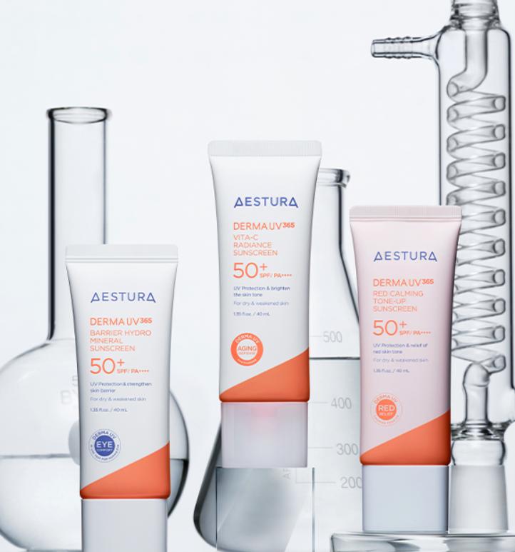 AESTURA DermaUV365 Red Calming Tone-Up Sunscreen 40ml + 20ml | Brightening + Soothing | SPF50+