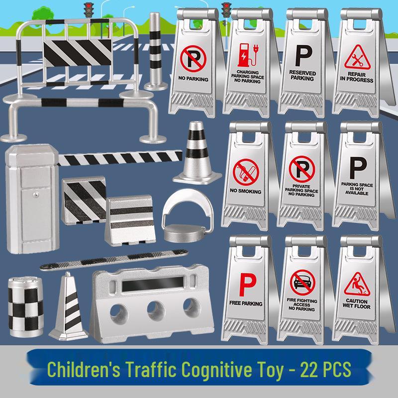 Cross-Border Traffic Simulation Toy Set with Cone, Speed Bump, Parking Lot Barrier, Water Barrier, and Warning Signs