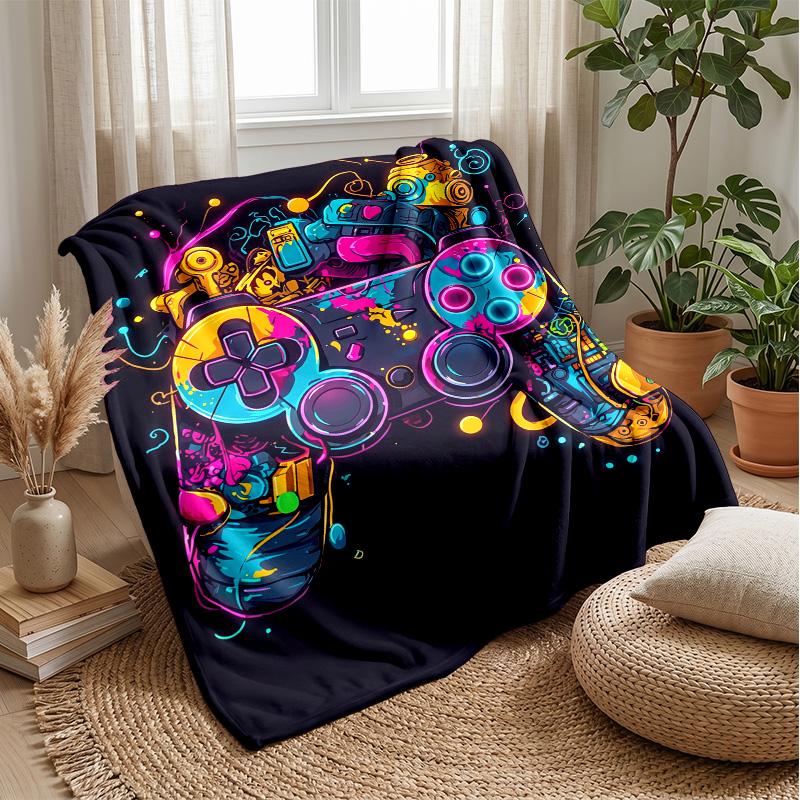 Vibrant Game Pad Art Theme Blanket Lightweight Warm Flannel Blanket Decorative Throw Blanket for Home Decoration