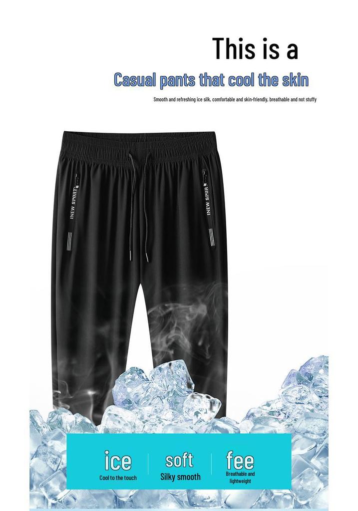Men's Plus Size Quick-Dry Ice Silk Joggers - High Elasticity, Straight Leg, Sun Protection.