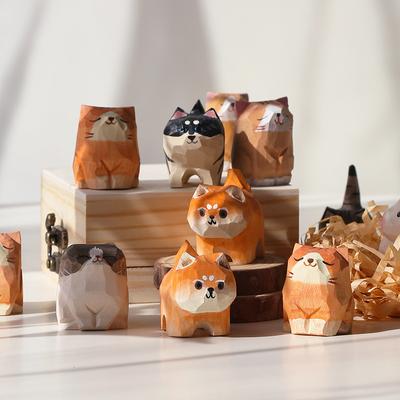 Miniaturowa Urocza Drewniana Figurka Kota Lite Drewno Pomarańczowy Kot Pies Rzeźba Zwierzęcia Do Biura Dekoracji Domu Prezent Wydarzenia dla Dzieci Pamiątki