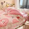 Botanical Floral and Cartoon Rabbit Duvet Cover 3pcs Kawaii Pink Bedding Set For Girl Teen 100% Cotton Farmhouse Comforter Cover