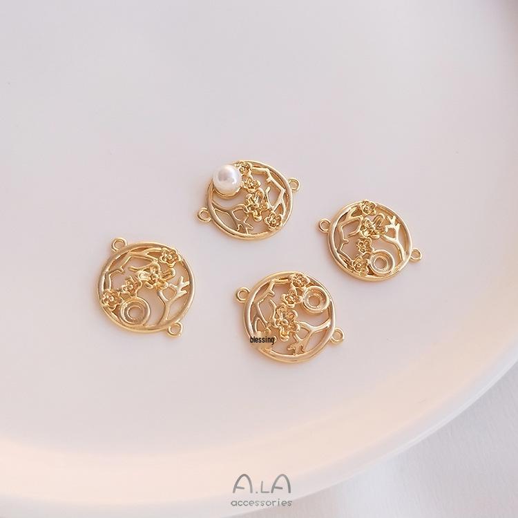 14K Gold Filled Color Preserving Double Bail Connector with Auspicious Ruyi Cloud & Plum Blossom for DIY Bracelets, Earrings, Hairpins, and Pendants.