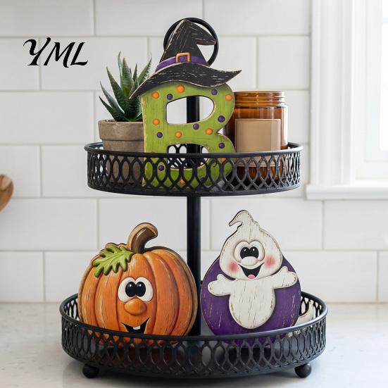 Ghost Letter Sign for Home Halloween Wooden Ornament, Retro Solid Ghost/Letter/Pumpkin Sign, Tabletop Handmade Fall Centerpiece Decoration Dining