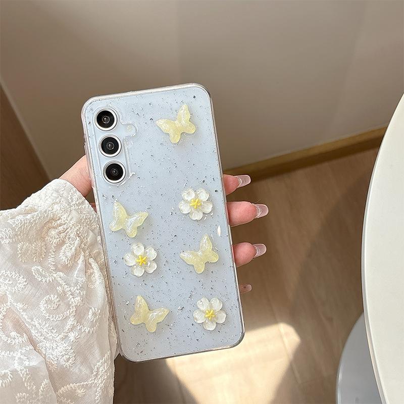 Three-Dimensional Strawberry Cherry Mobile Phone Case For Samsung A14 Butterfly S25Ultra Glitter S24Plus Bow Women